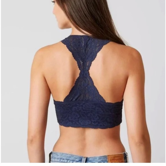 Free People Intimately Free Galloon Lace Racerback Bralette Navy Blue Sz Small - Picture 2 of 10